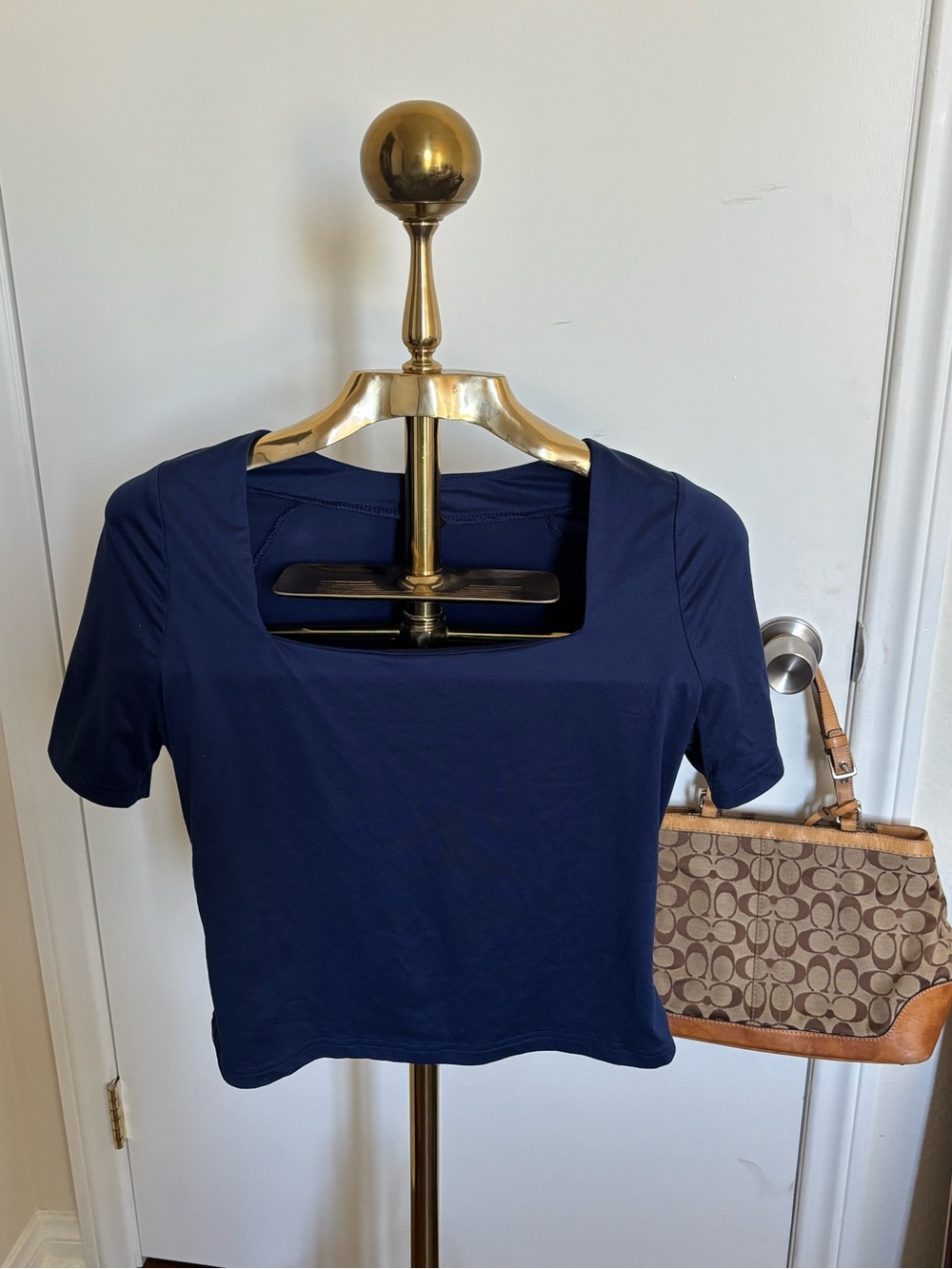 Shein • Women's Navy Square Neck Short Sleeve Top